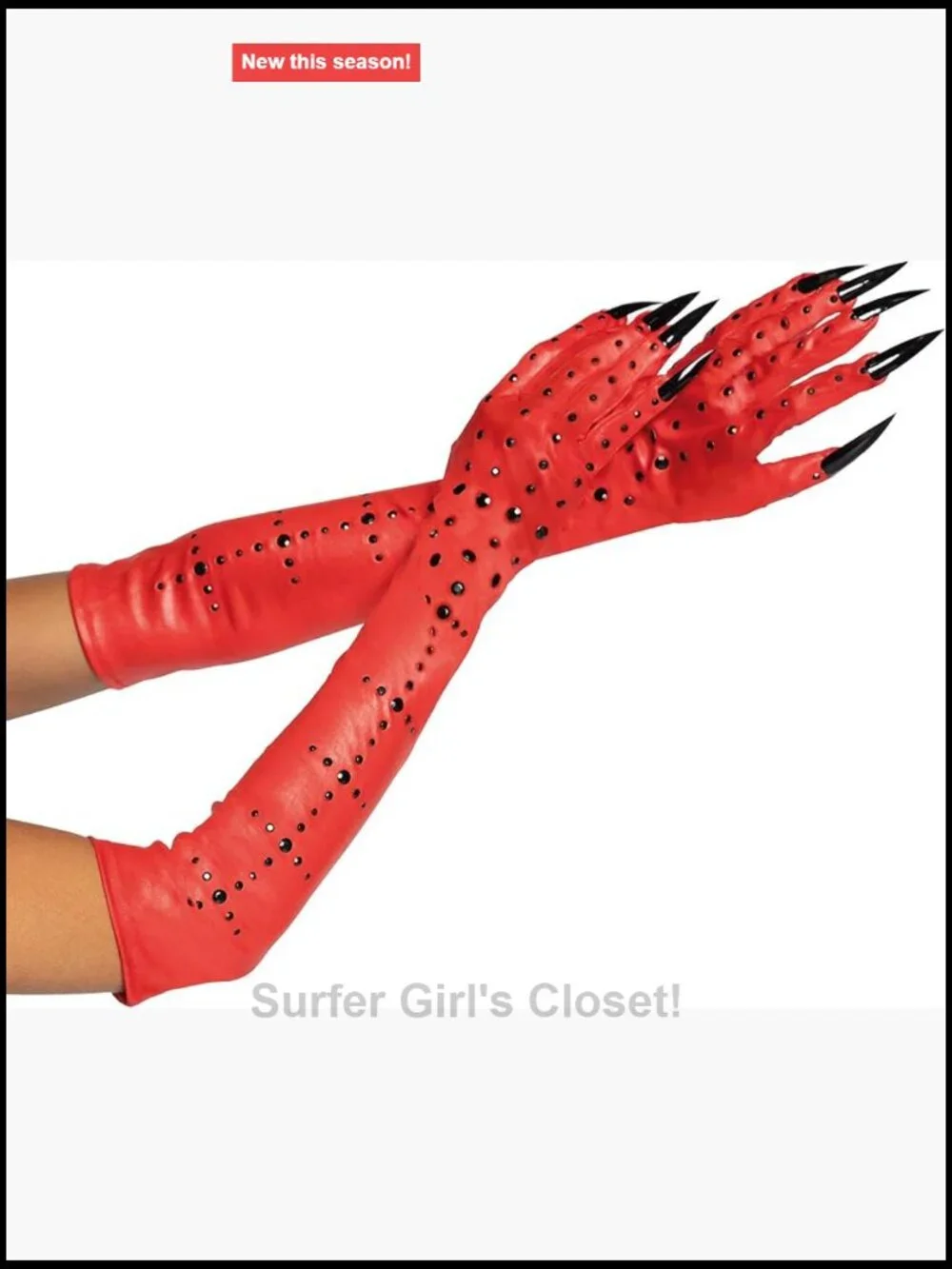 Faux Leather Rhinestone Demon Claw Gloves - Women's Costume Accessory
